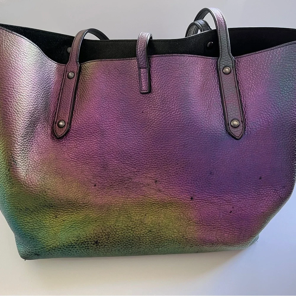 Coach Multicolor Iridescent Holographic Tote Bag Good Shape Purple Silver Flaws - Picture 3 of 16